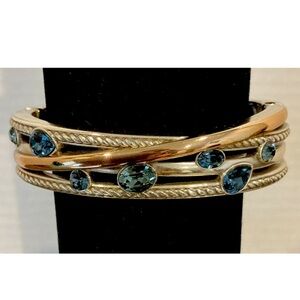 Brighton Neptune's Rings Gems Blue Crystal Two Tone Oval Bangle Bracelet-VGUC!